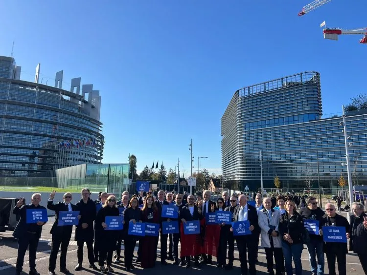 Deputetët e Partisë Demokratike manifestim sensibilizues përpara Parlamentit Europian në Strasburg.