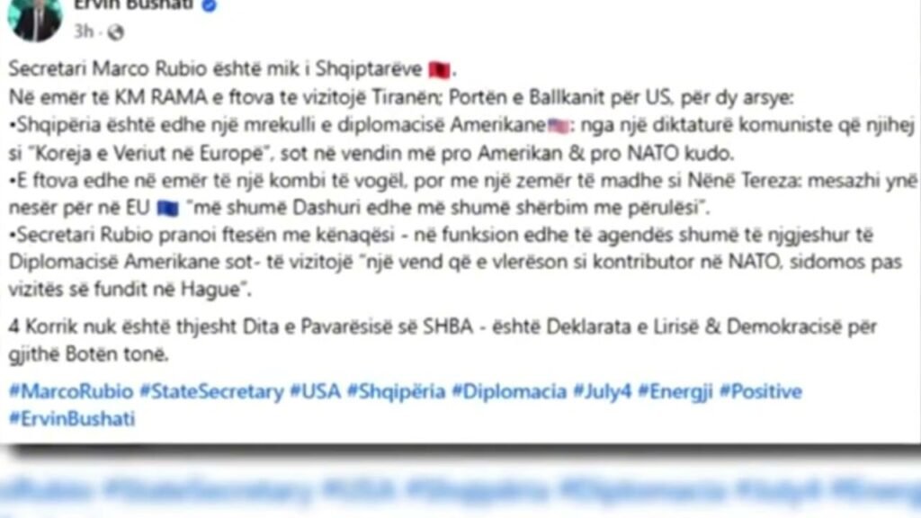 RAMA FTON MARCO RUBION NË TIRANË: MESAZHI PËR SEKRETARIN E SHTETIT NË DITËN E PAVARËSISË RAMA FTON MARCO RUBION NË TIRANË: MESAZHI PËR SEKRETARIN E SHTETIT NË DITËN E PAVARËSISË