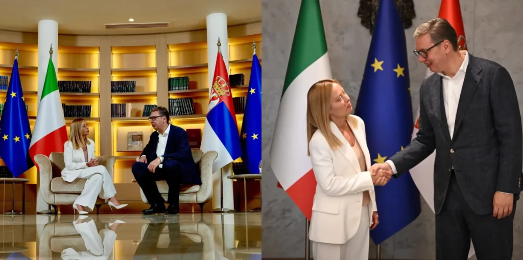 Meloni takon Vuçiçin në Beograd, Italia mbështet fuqimisht integrimin e Serbisë në BE