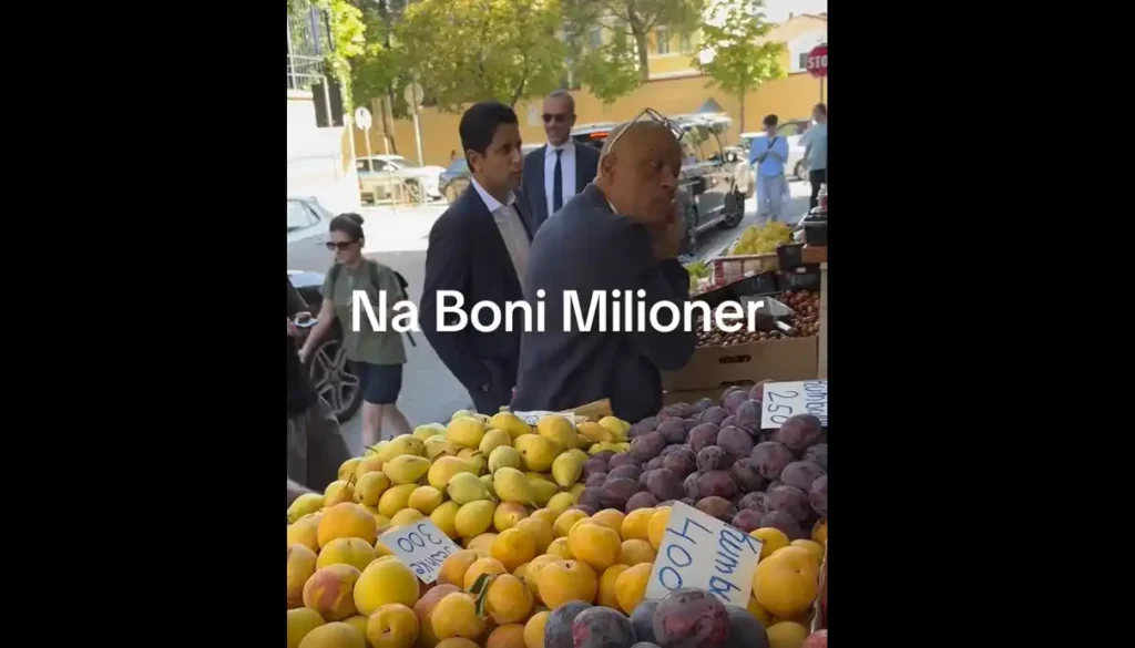 Presidenti i PSG Nasser Al-Khelaifi, në Tiranë duke blerë fruta Presidenti i PSG Nasser Al-Khelaifi, në Tiranë duke blerë fruta