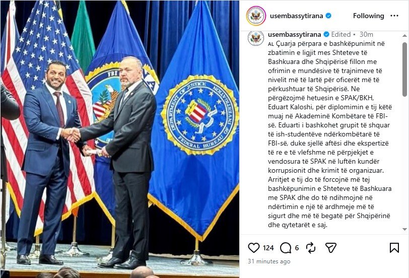 Hetues i BKH përfundon Akademinë e FBI-së, SHBA konfirmojnë mbështetjen për bashkëpunimin me SPAK
