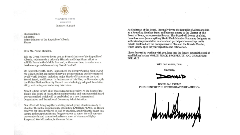 Rama publikon ftesën e Trump për Bordin e Paqes dhe hedh poshtë zërat për pagesa dhe zhvendosje palestinezësh Rama publikon ftesën e Trump për Bordin e Paqes dhe hedh poshtë zërat për pagesa dhe zhvendosje palestinezësh