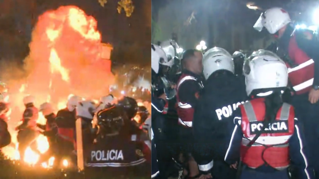 Katër efektivë policie të lënduar gjatë protestës, djegie nga molotovët para Kryeministrisë dhe Kuvendit