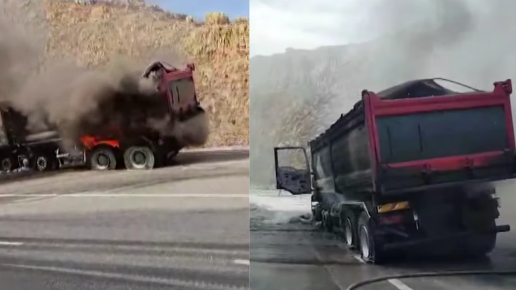 Flakë në Bypass-in e Vlorës, kamioni digjet në lëvizje Flakë në Bypass-in e Vlorës, kamioni digjet në lëvizje