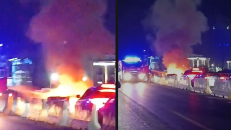 Aksident i rëndë pranë QTU-së, një makinë shkrumbohet nga flakët Aksident i rëndë pranë QTU-së, një makinë shkrumbohet nga flakët