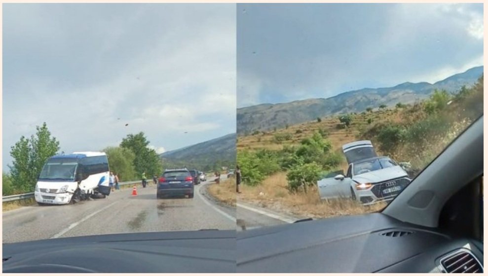 Aksident në aksin Gjirokastër-Tepelenë, mikrobusi i turistëve përplaset me një makinë, plagosen dy persona