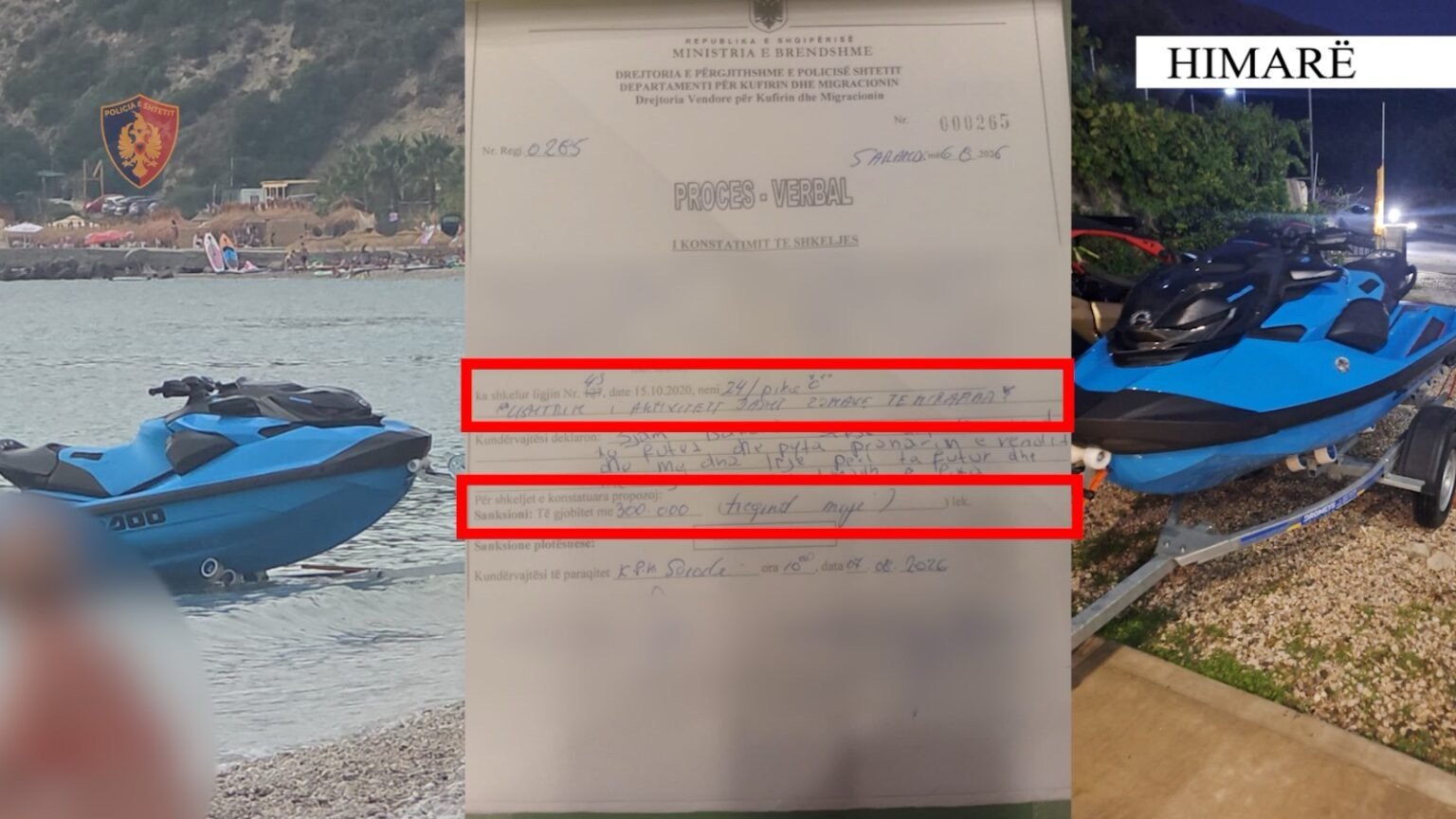 Një mjet lundrues Jet Ski është bllokuar nga Policia Kufitare në plazhin e Bunecit