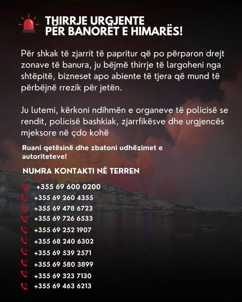 THIRRJE URGJENTE PËR BANORËT E HIMARËS!